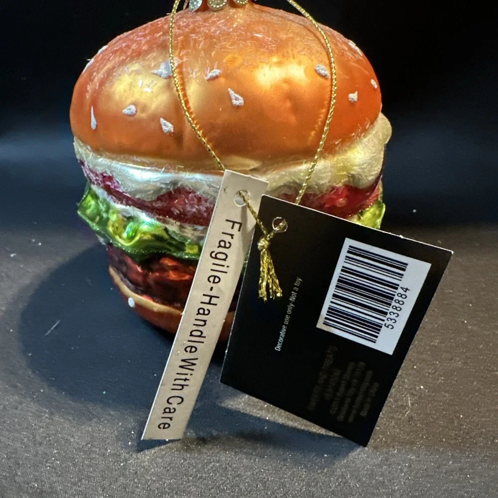 2018‎ ROBERT STANLEY - LARGE HAMBURGER - BLOWN GLASS ORNAMENT - NEW W/TAG